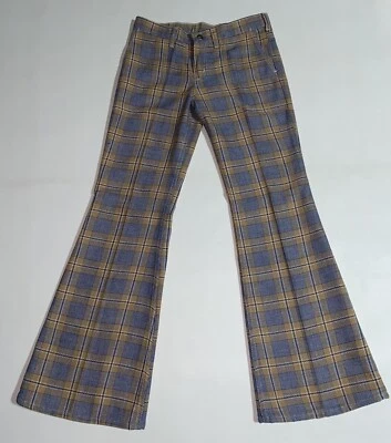 Vintage Wrangler Plaid Bell Bottom Jeans 60s 70s Juniors 9 Modern 28x30  - Image 1 of 4