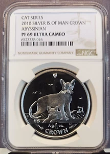 2009 ISLE OF MAN SILVER 1 CROWN ABYSSINIAN CAT NGC PF 69 ULTRA CAMEO RARE - Picture 1 of 3