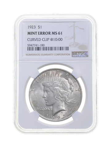MS61 MINT ERROR 1923 Peace Silver Dollar - Curved Clip @10:00 - Graded NGC *4447 Cover