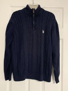 US Polo Assn Pullover Herren L dunkelblau Zopfmuster 3/4 Zip Langarm maritim - Bild 1 von 9