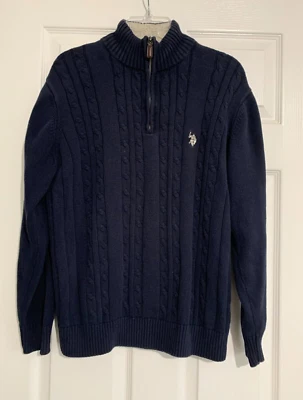 US Polo Assn Sweater Mens L Navy Blue Cable Knit  1/4 Zip Long Sleeve Nautical - Image 1 of 4