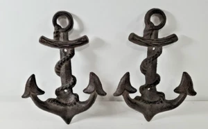 Anchor With Rope Wall Hooks Cast Metal Decoration Set Of 2 Nautical Sailor - Picture 1 of 12