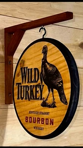 Wild Turkey Bourbon Double Sided Wood Pub Sign - 12 inch diameter - Picture 1 of 2