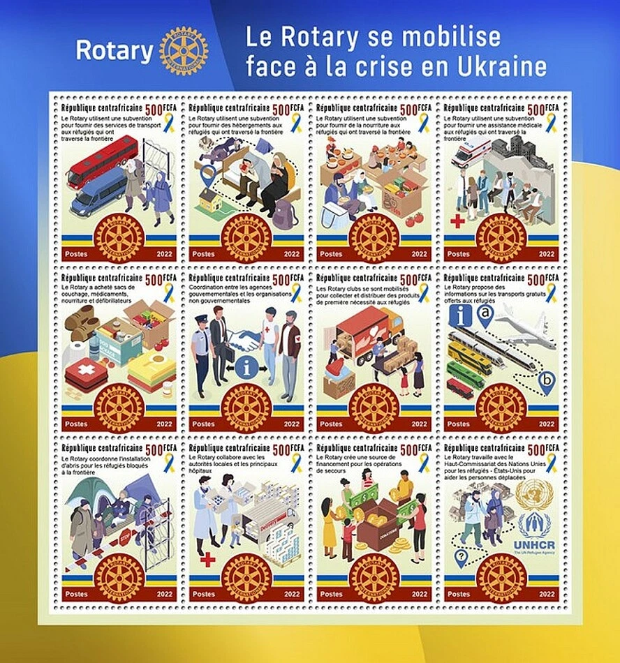 UKRAINE War ROTARY CLUB International Charity Stamp Sheet (2022 Central Africa) - Image 1 of 1
