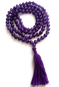 CROWN CHAKRA AMETHYST MALA SPIRITUAL STONE JAPA ROSARY 108 MEDITATION YOGA BEADS - Picture 1 of 1