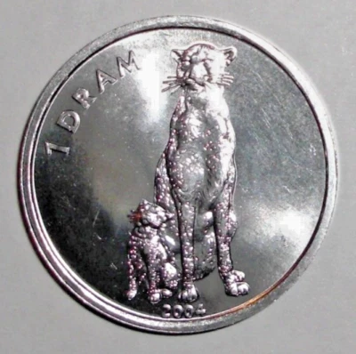 2004 Nagorno-Karabakh Coin 1 dram Cheetah with Baby Cat Animal Wildlife - Image 1 of 2