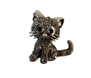 Spilla gatto ematite Silvertone occhi grandi 1" - Foto 1 di 4