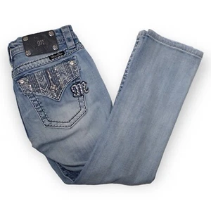 Miss Me Jeans Signature Crop Denim Women's Size 26 Blue 5-Pocket Faded Distress - Picture 1 of 15