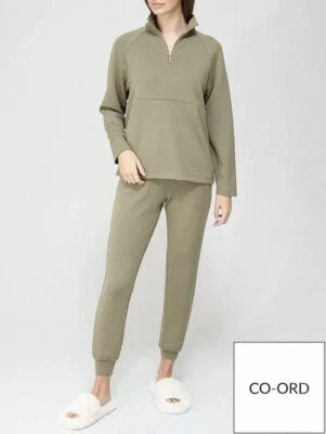 V By Very Premium Soft Touch Half Zip Co Ord Jumper Top - Khaki Green UK Size 12 - Image 1 of 3