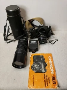 Chinon Made In Japan SLR 35mm Camera W/ F=50 MM lens+205mm Lens - Picture 1 of 21