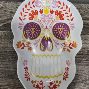 GLOBAL DESIGN DAY OF THE DEAD DIA DE LOS MUERTOS SKULL DECORATION PLATE 11" X 7" - Picture 1 of 9