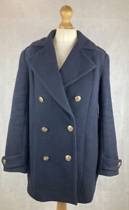 H&M Navy Blue Wool Blend Double Breasted Military Button Up Jacket UK6-8 A20 - Picture 1 of 12