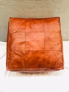 Leather Goat Ottoman Pouffe Moroccan Footstool Genuine Handmade Pouf Boho Brown - Picture 1 of 21