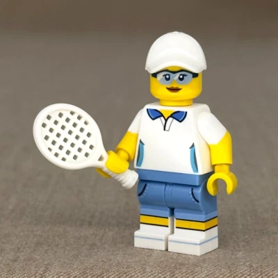 Lego BAM Tennis Player Minifigure with Racket Blue Shorts Female - NEW - Image 1 of 2