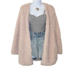 Y2K Pink Coquette Sherpa Jacket Fairy Academia Barbie Pastel Faux Fur Teddy Coat - Picture 1 of 10