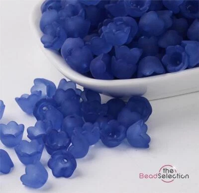50 Flower Beads Blue Frosted Lucite Acrylic Bell Cup 10mm Jewellery Making LUC41 - Image 1 of 3