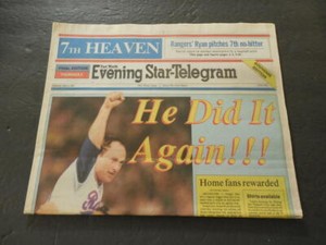 Ft Worth Evening Star Telegram May 2 1991 Nolan Ryan's 7th No-Hitter    ID:10381