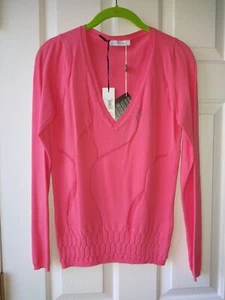 NEU VERSACE COLLECTION KORALLEFARBENER DAMENPULLOVER MIT V-AUSSCHNITT IT46 US 8 10 HERGESTELLT IN ITALIEN - Bild 1 von 12