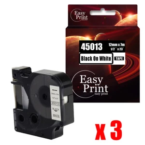 3PK Black on White 45013 Label Compatible Dymo D1 Tape 30m x 7m RHINO - Picture 1 of 1