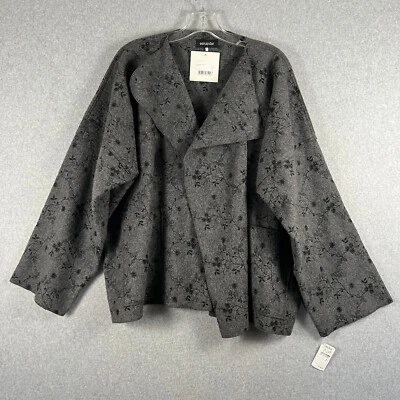 Chaqueta Eskandar para mujer talla 1 gris lana cachemir negra floral abierta Lagenlook nueva con etiquetas Foto 1 de 4