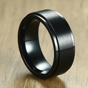 Anello Uomo Nero Spinner Acciaio Inox Girevole Classico Fidget Ring - Foto 1 di 8