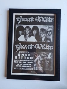 Great White Once Bitten 1980s FRAMED Album ADVERT MUSIC POSTER A4 8X12" - Picture 1 of 2