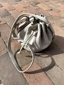 Skagen Ibsen Mini Dumpling Bucket Bag Taupe Gray Leather - Picture 1 of 7
