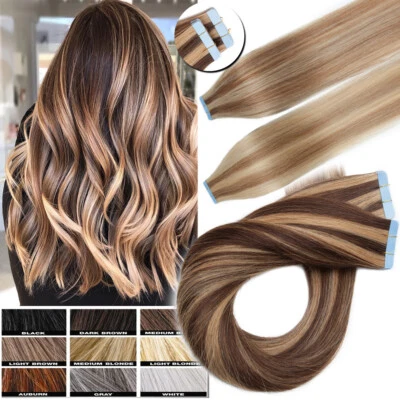 Thick Tape In Remy Human Hair Extensions Skin Weft FULL HEAD 200G 80PCS OMBRE US - Image 1 of 4