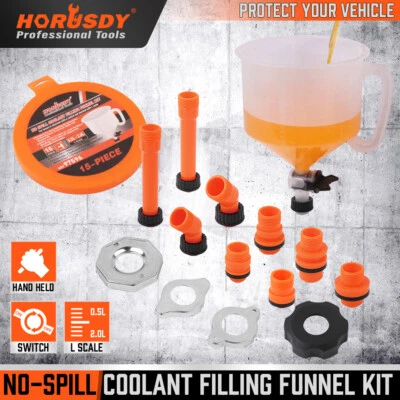 No-Spill Coolant Funnel Kit Spill Proof Funnel Bleeder with Adapters Universal - Image 1 of 4