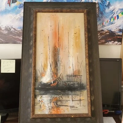 Danny Garcia Velero Original Acrílico Firmado Pintura 1974 Pequeño Enmarcado Foto 1 de 3