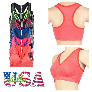 Women Crop Bustier Sports Bra Fashion Racer back Tank Top Sleeveless Tops Yoga - Picture 1 of 7