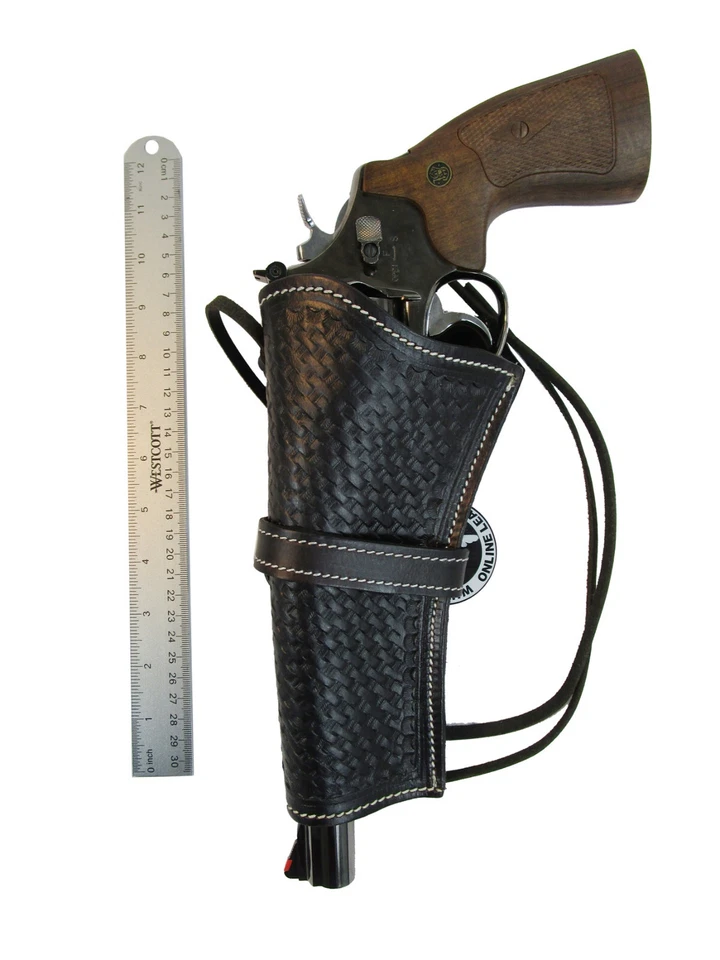 Leather Holster Long Barrel Revolver Uni Fit Tooled S&W Heritage Taurus Colt - Image 1 of 4