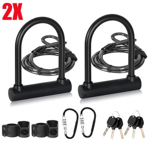 2x Cerradura en U Cerradura de bicicleta eléctrica de alta resistencia Bloqueo antirrobo con cable de acero de 4 pies - Imagen 1 de 18