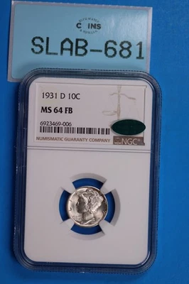 1931-D 10C MERCURY SILVER DIME NGC MS64 FB CAC BLAST WHITE BU TYPE COIN SLAB-681 - Image 1 of 2