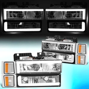 For 1994-2000 Chevy C/K Pickup Suburban Tahoe C-LED DRL Headlights Chrome/Amber - Picture 1 of 10