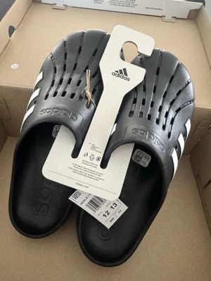 ADIDAS ADILETTE MULE SLIDES SLIP ON SANDALS BLACK /w WHITE STRIPES MENS SIZE 12 - Image 1 of 4