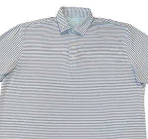 Johnnie-O Hoover Mens Performance Polo Shirt Blue wRed Stripe Stretch Golf Sz XL - Picture 1 of 10