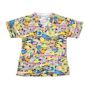 Peaches Uniform Tropical Fish Colorful Scrubs Short Sleeve Scrub Uniform Top S - Picture 1 of 7