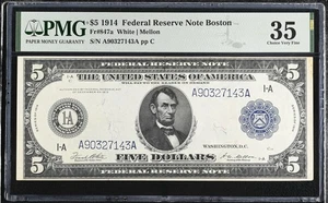 1914 Fr 847a $5 Dollar Large Size US Federal Reserve Note Paper Money PMG VF35 - Picture 1 of 2