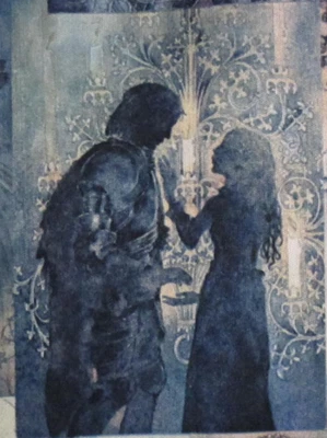 VTG 1 Yds~STRETCHY KNIT~Apparel Fabric~Romeo~Juliet~Floral~Midevil~Knights~70's - Image 1 of 4