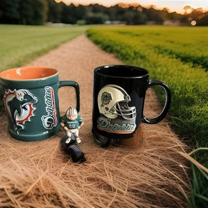 NFL Licensed Miami Dolphins Coffee Mugs NFL Football Cups Logo Green/Black BONUS - Picture 1 of 11