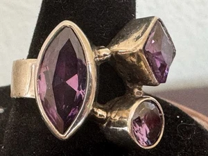 925 Sterling Silver Amethyst Ring Size 6 3/4 Marquise, Round & Square Cut Stones - Picture 1 of 8