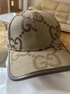 Gucci Men's Jumbo GG Baseball Cap Beige, Canvas, Size M - Picture 1 of 6