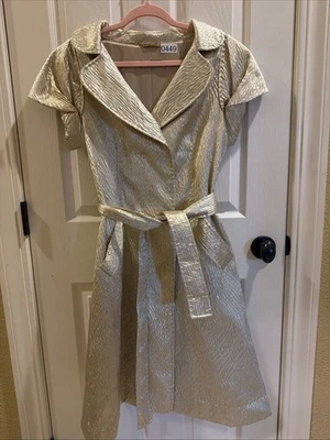 Vestido Alberta Ferretti Dorado Cinturón Mezcla Seda Largo Medio Manga Corta Talla 8 Foto 1 de 4