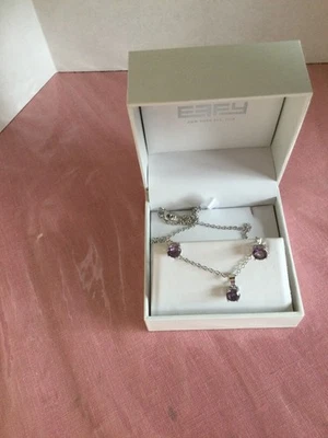 EFFY Round Purple Simulated Topaz Pierced Earring and Silver Necklace 16” Set - Image 1 of 3