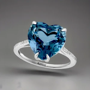 NEW! Effy Blue Topaz , White Sapphire & Silver Heart Ring in Size 7 / MSRP $900 - Picture 1 of 5