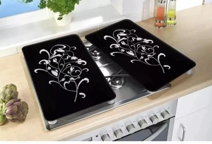 Wenko Herdabdeckplatte Ornamento Nero 2er Set Glas schwarz 4008838455814 - Bild 1 von 2