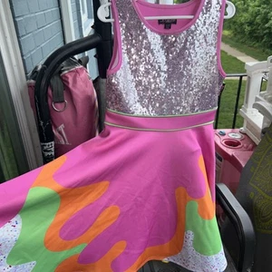 Jojo Siwa Jojo's Closet Pink Slime Skater Dress Rainbow Sequin Girls small 6/6x - Picture 1 of 4
