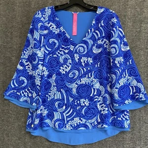 NEW Lilly Pulitzer Florin Reversible Top Womens S Blue Grotto 3/4 Sleeve Blouse - Picture 1 of 10