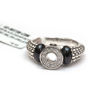 LAGOS Nuovo Caviale Argento Sterling Nero Ceramica Diamante Cerchio Ring Size 6 - Immagine 1 di 4